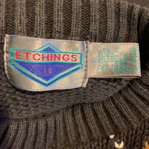 SOLD - Vintage Etchings Black & Colored Argyle Pattern Chunky Knit Sweater - Picture 5 of 6